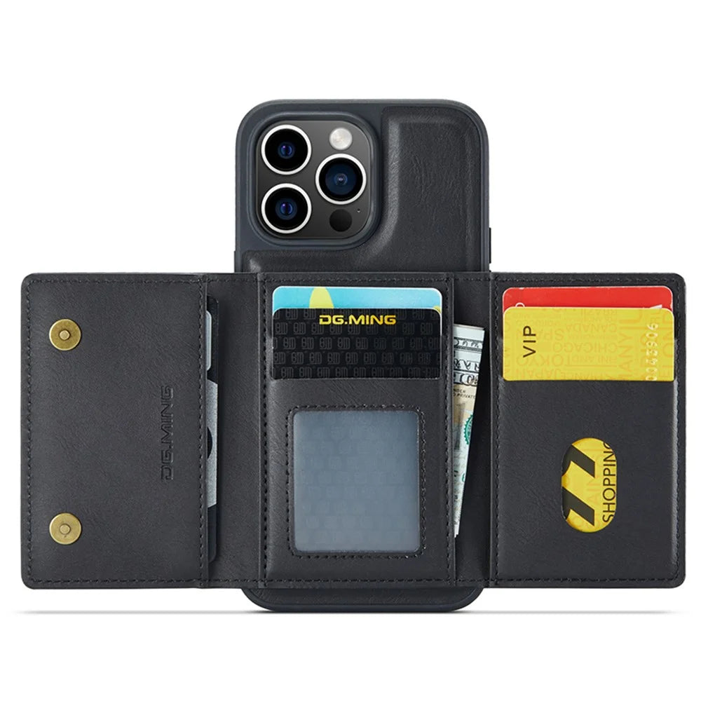 DG.MING M5 Series For iPhone 15 Plus Case Magnetic Wallet PU+PC+TPU Phone Cover - Black - 2