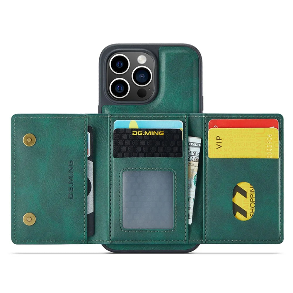 DG.MING M5 Series For iPhone 15 Case PU+PC+TPU Phone Cover Magnetic Wallet Shell - Green - 2