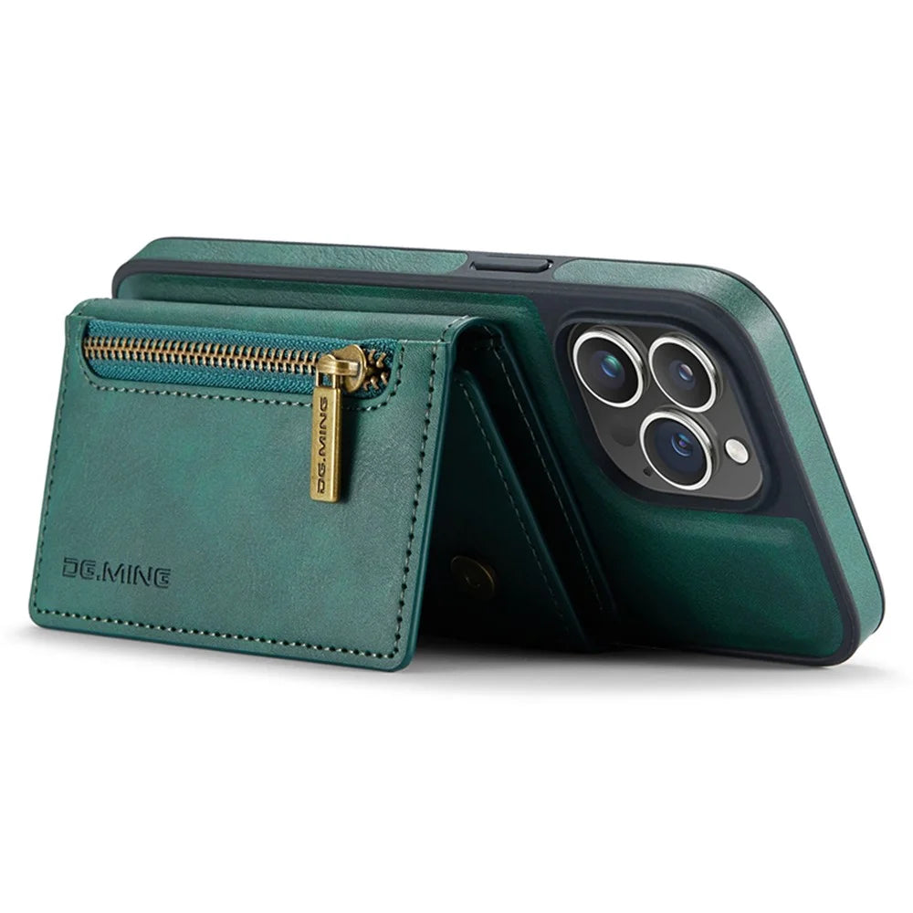 DG.MING M5 Series For iPhone 15 Case PU+PC+TPU Phone Cover Magnetic Wallet Shell - Green - 3