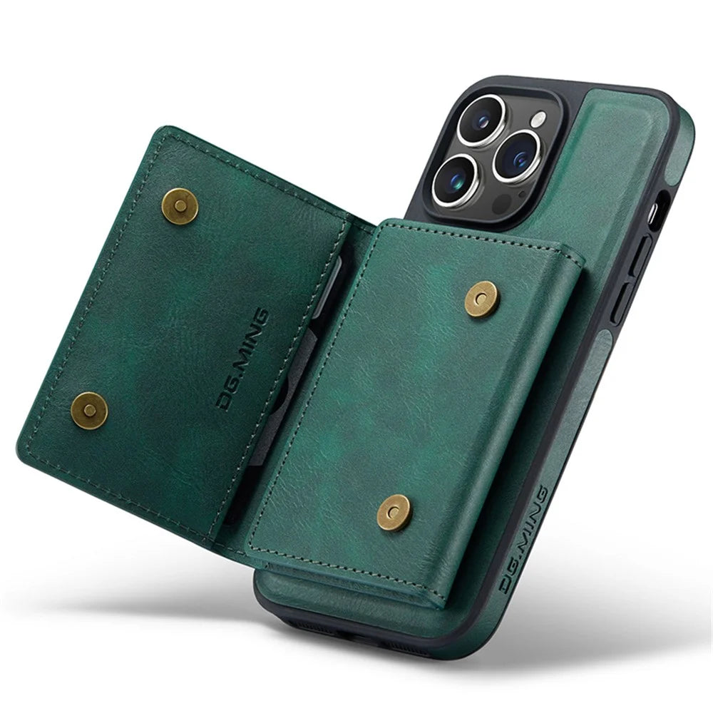 DG.MING M5 Series For iPhone 15 Case PU+PC+TPU Phone Cover Magnetic Wallet Shell - Green - 7