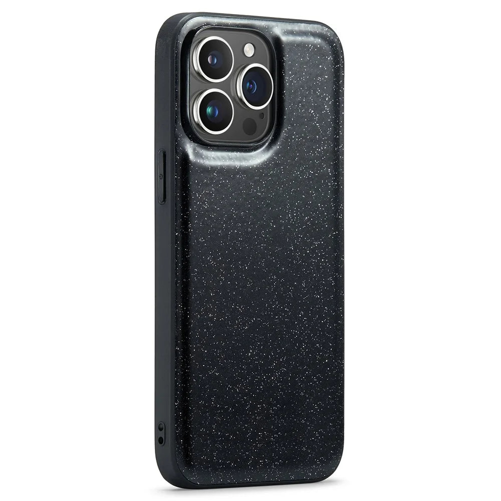 DG.MING For iPhone 15 Pro Max Case Glitter PU Leather+PC+TPU Anti-fall Phone Cover - Black - 1