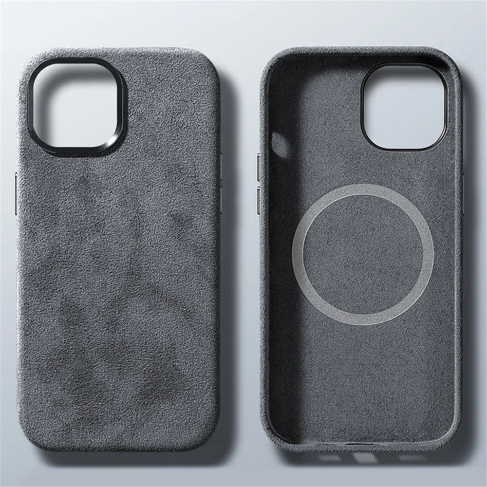 For iPhone 15 Case Compatible with MagSafe Suede PC Phone Protective Shell - Light Grey - 2