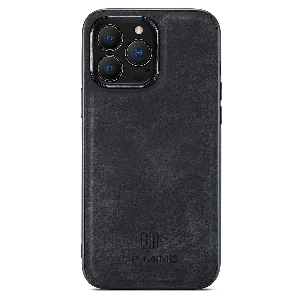 DG.MING For iPhone 12 Pro Max Case PU Leather+PC+TPU Back Shell Cover - Black - 1