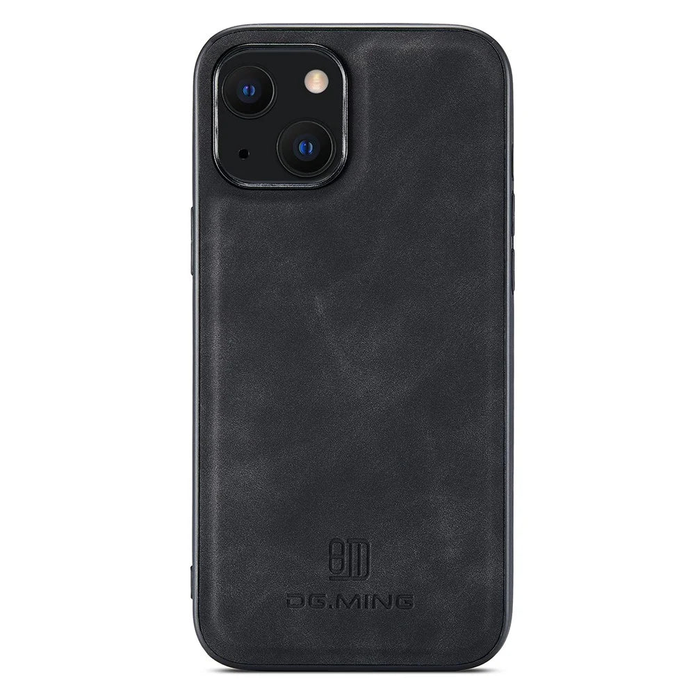 DG.MING For iPhone 15 Plus Case PC+TPU+PU Leather Coated Hybrid Cover - Black - 2