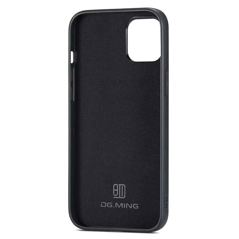 DG.MING For iPhone 15 Plus Case PC+TPU+PU Leather Coated Hybrid Cover - Black - 3