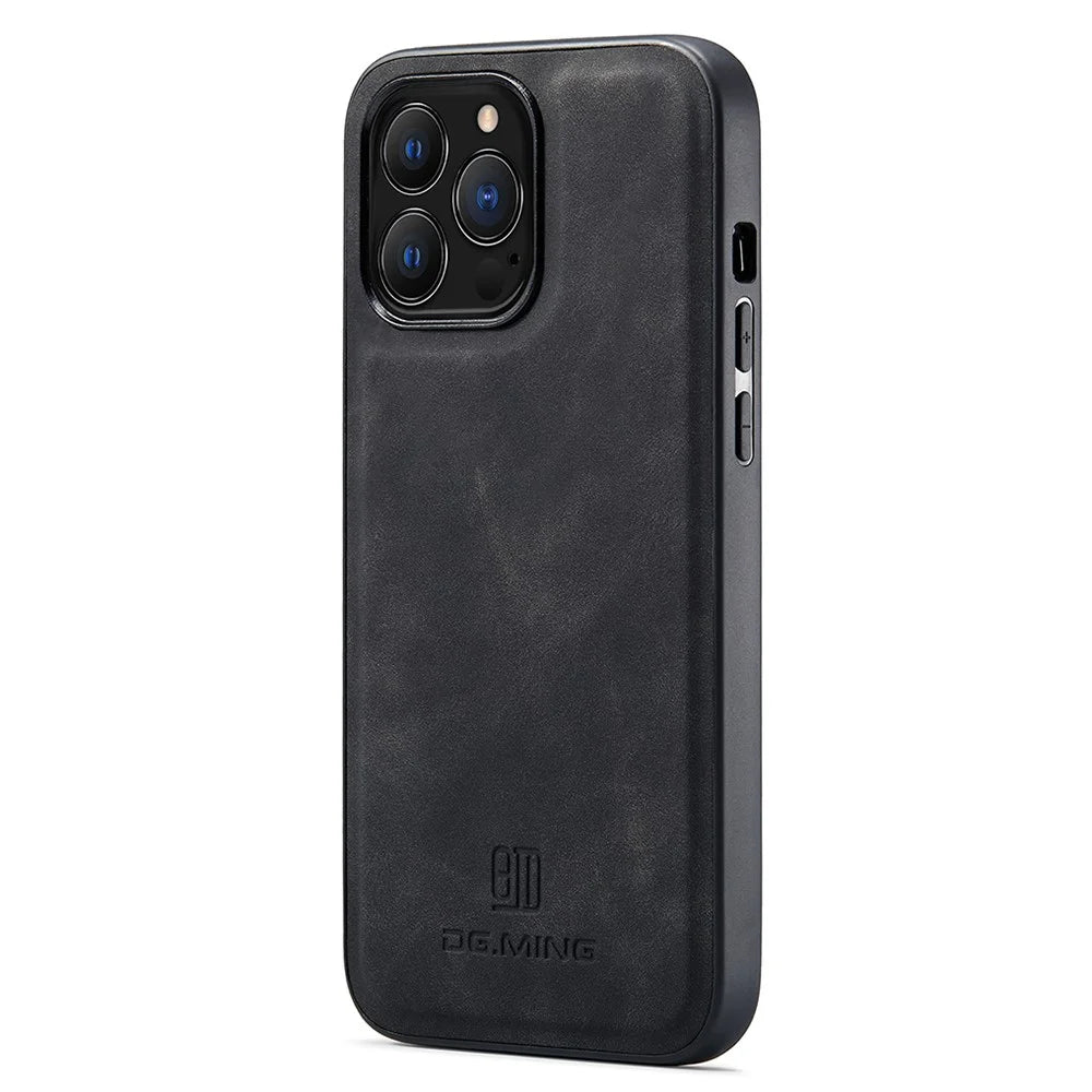 DG.MING For iPhone 15 Pro Max Case Cell Phone PC+TPU+PU Leather Coated Cover - Black - 2