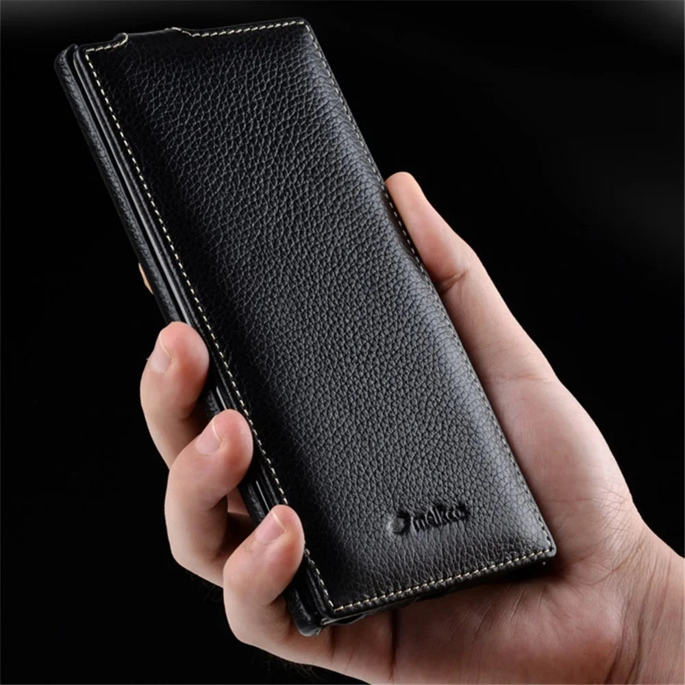 MELKCO For Samsung Galaxy Note20 / Note20 5G Case Genuine Cow Leather+PC Vertical Flip Phone Case - Black - 2