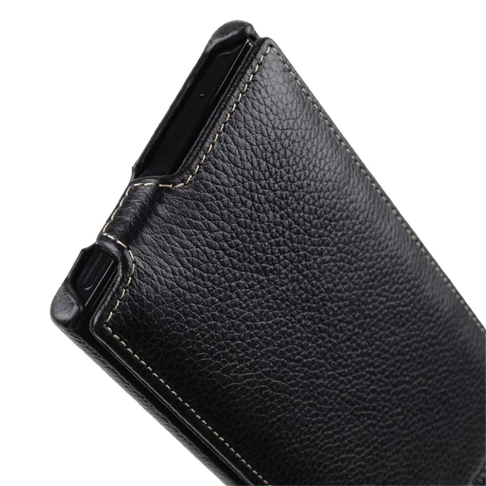 MELKCO For Samsung Galaxy Note20 / Note20 5G Case Genuine Cow Leather+PC Vertical Flip Phone Case - Black - 5