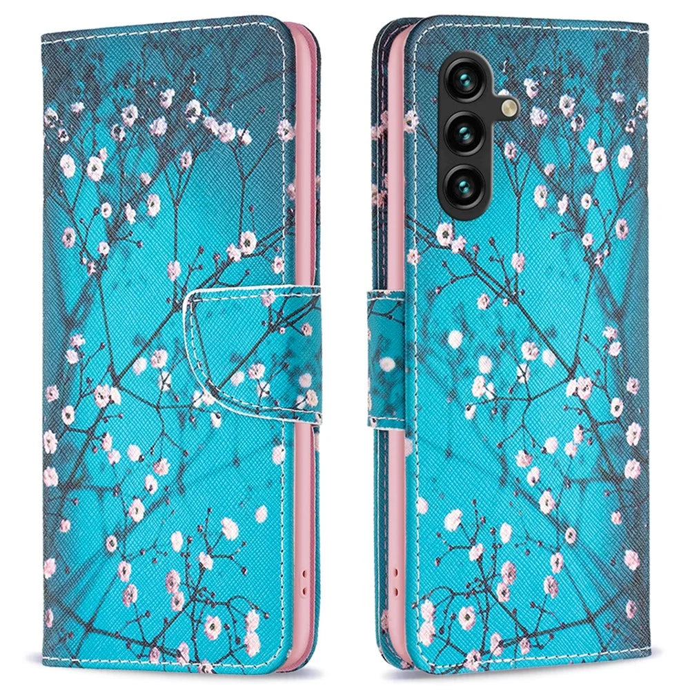 PU Leather Phone Cover for Samsung Galaxy A05s 4G Case with Wallet Stand - Plum Blossom - 1