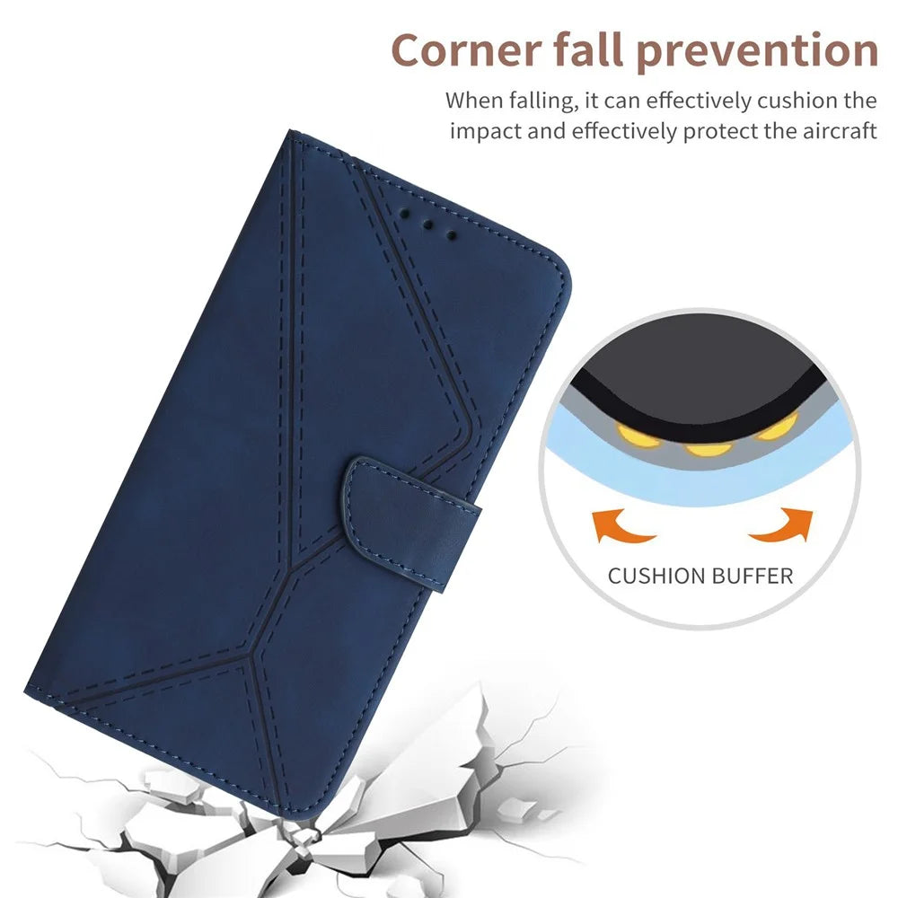 HT05 For Samsung Galaxy A05s 4G Case PU Leather Wallet Imprinted Line Phone Cover - Blue - 4