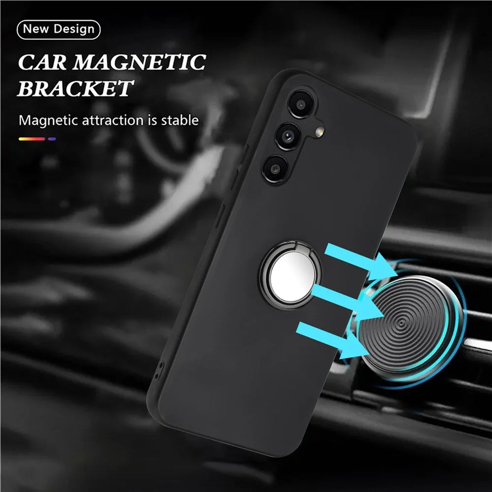 For Samsung Galaxy A05s 4G Case Matte TPU Protective Phone Cover with Ring Kickstand - Black - 3