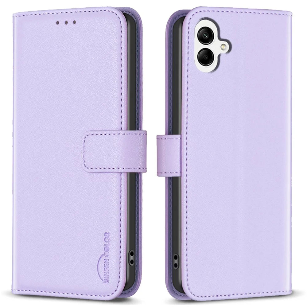 BINFEN COLOR BF17 For Samsung Galaxy A05 4G Case Wallet PU Leather Stand Phone Cover - Purple - 1