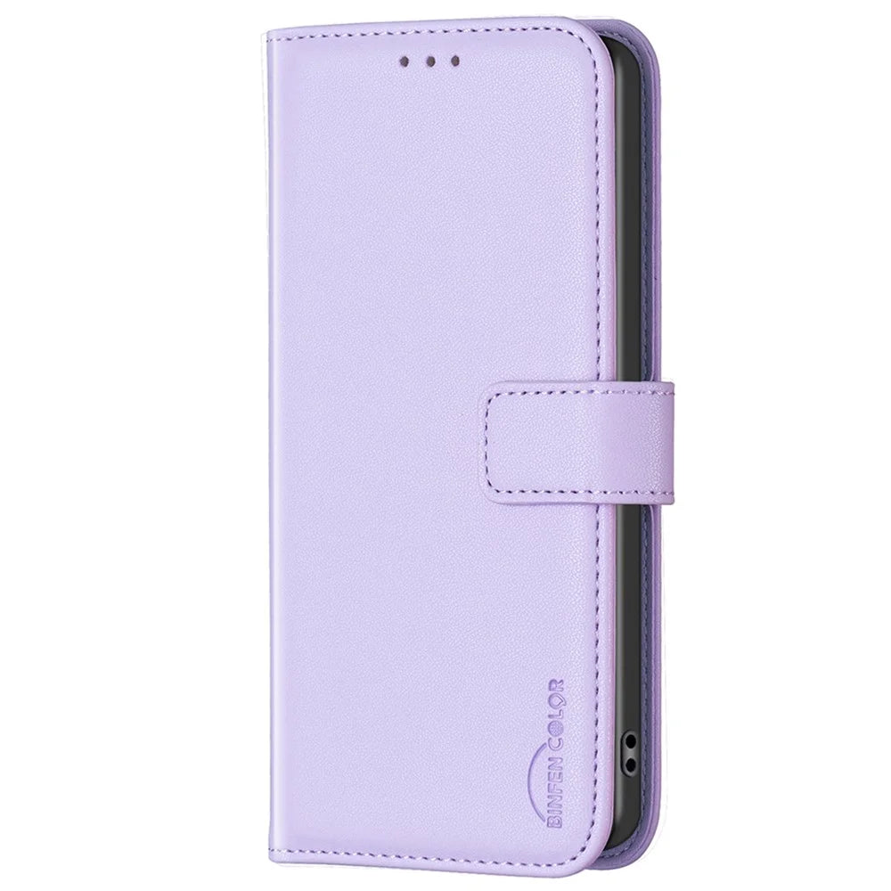 BINFEN COLOR BF17 For Samsung Galaxy A05 4G Case Wallet PU Leather Stand Phone Cover - Purple - 6