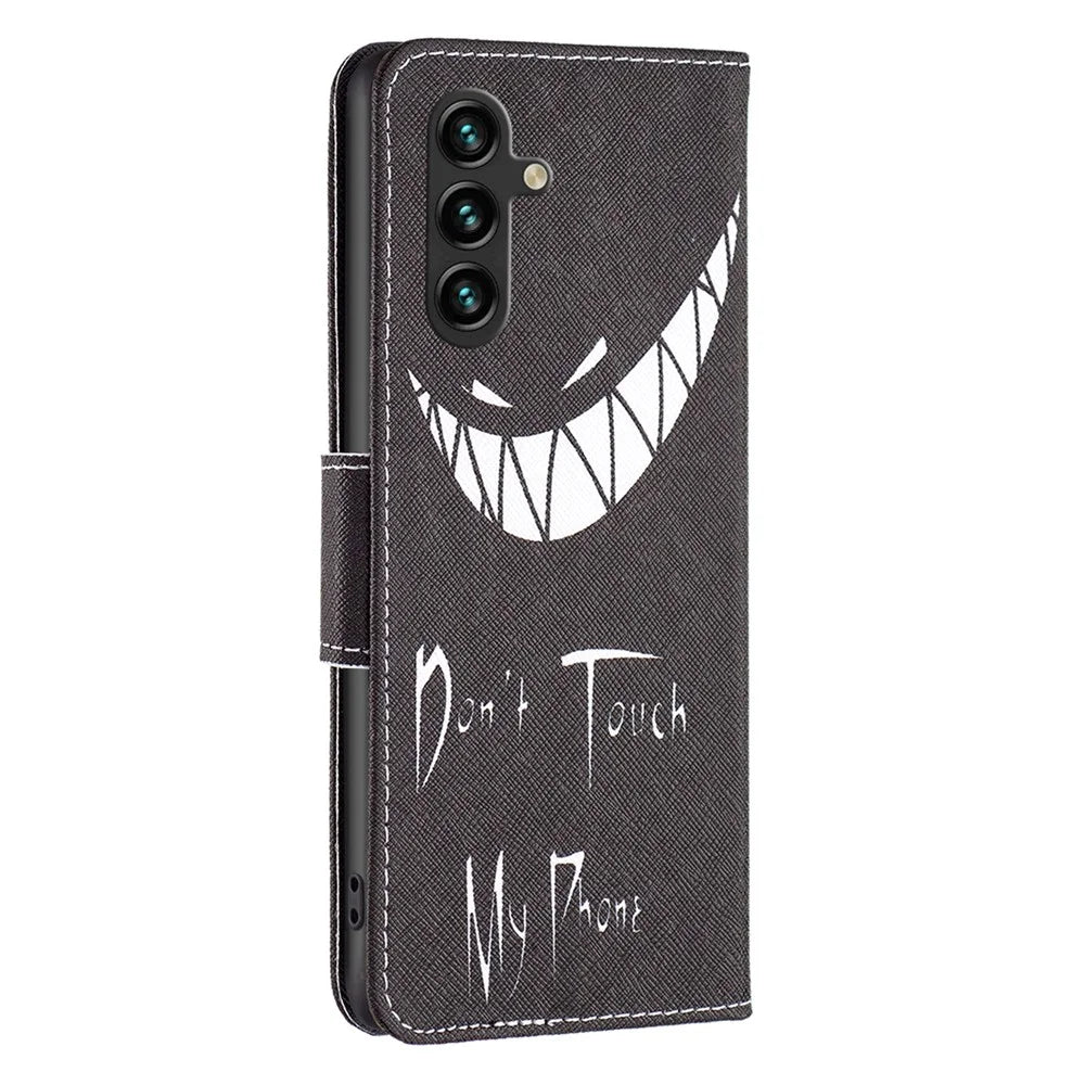 For Samsung Galaxy A15 4G Case Pattern Printing PU Leather Wallet Phone Cover - Don't Touch My Phone - 5