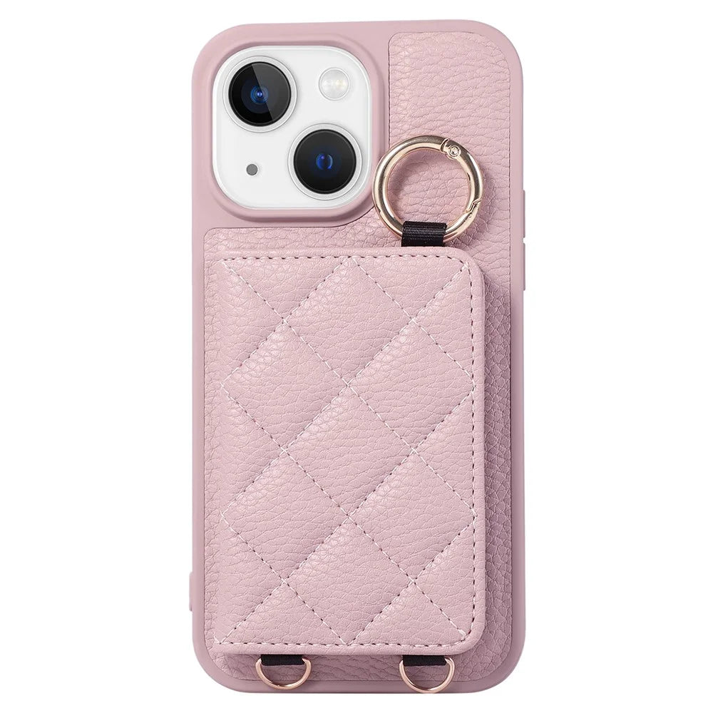 For iPhone 15 Case PU+TPU Phone Cover Card Slot Protective Case - Light Purple - 2