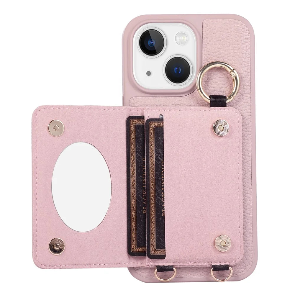 For iPhone 15 Case PU+TPU Phone Cover Card Slot Protective Case - Light Purple - 3