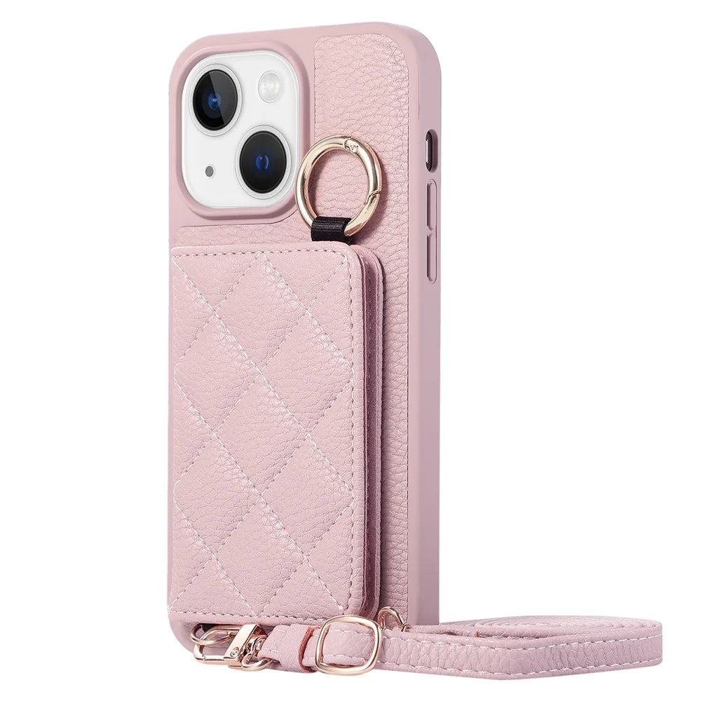 For iPhone 15 Case PU+TPU Phone Cover Card Slot Protective Case - Light Purple - 4