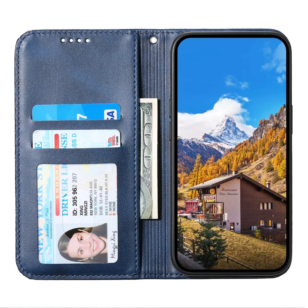 For Samsung Galaxy A05s 4G Case Imprinted Rhombus Pattern Wallet Stand Phone Cover - Blue - 2