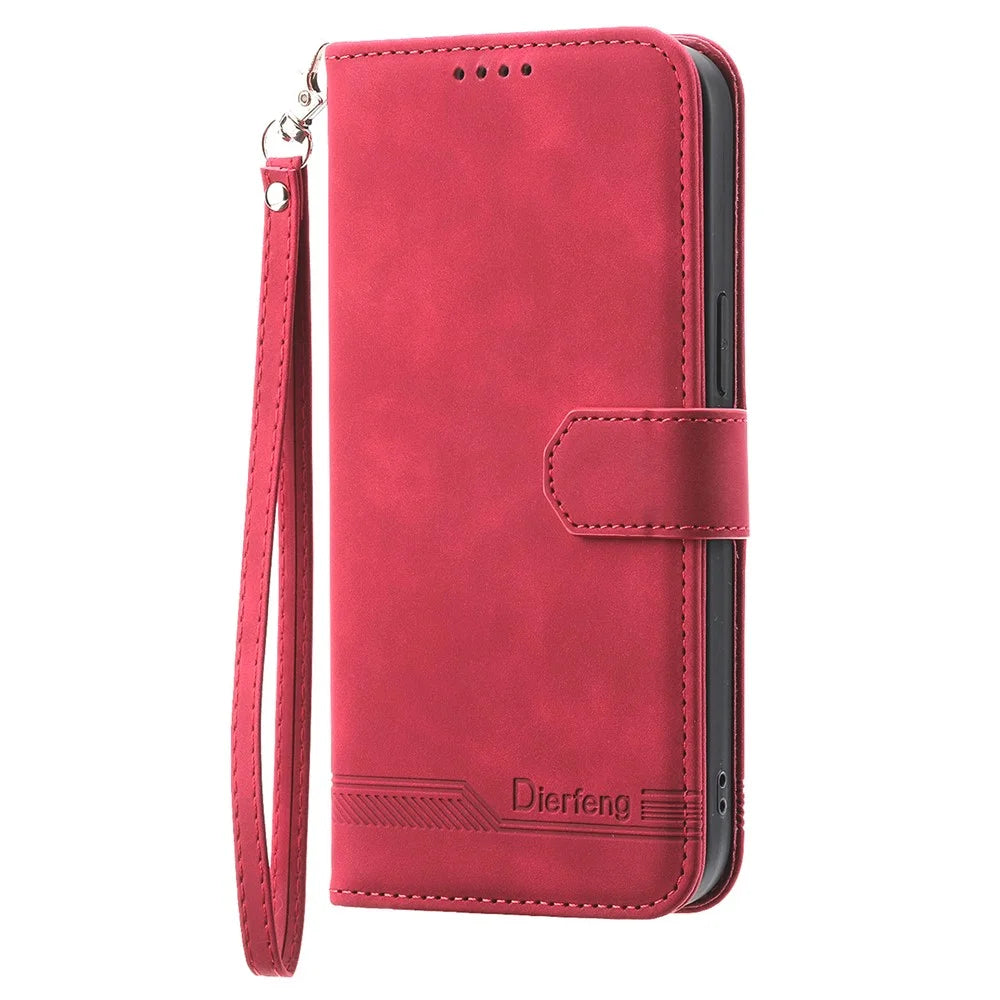 DIERFENG DF-03 For Samsung Galaxy A15 4G Case Shockproof Leather Stand Phone Cover Wallet - Red - 5