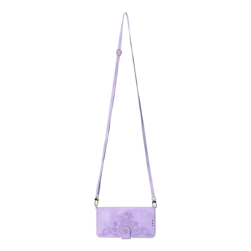 For Samsung Galaxy A15 4G Case Skin-touch Leather Phone Cover with Hand Strap + Shoulder Strap - Light Purple - 4