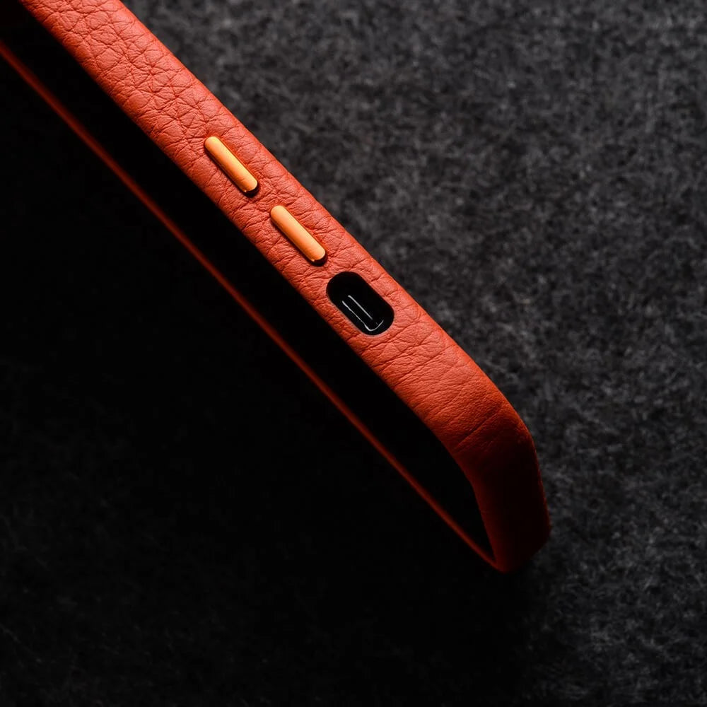 MELKCO For iPhone 14 Plus Case Magnetic Genuine Cow Leather+PC Anti-drop Phone Cover - Orange - 3