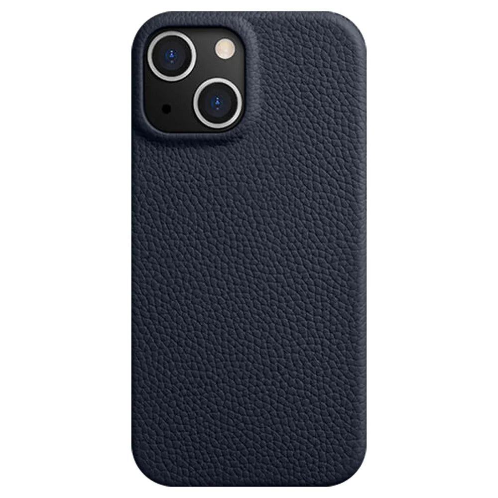MELKCO For iPhone 15 Case Anti-drop Genuine Cow Leather+PC Magnetic Phone Cover - Dark Blue - 1