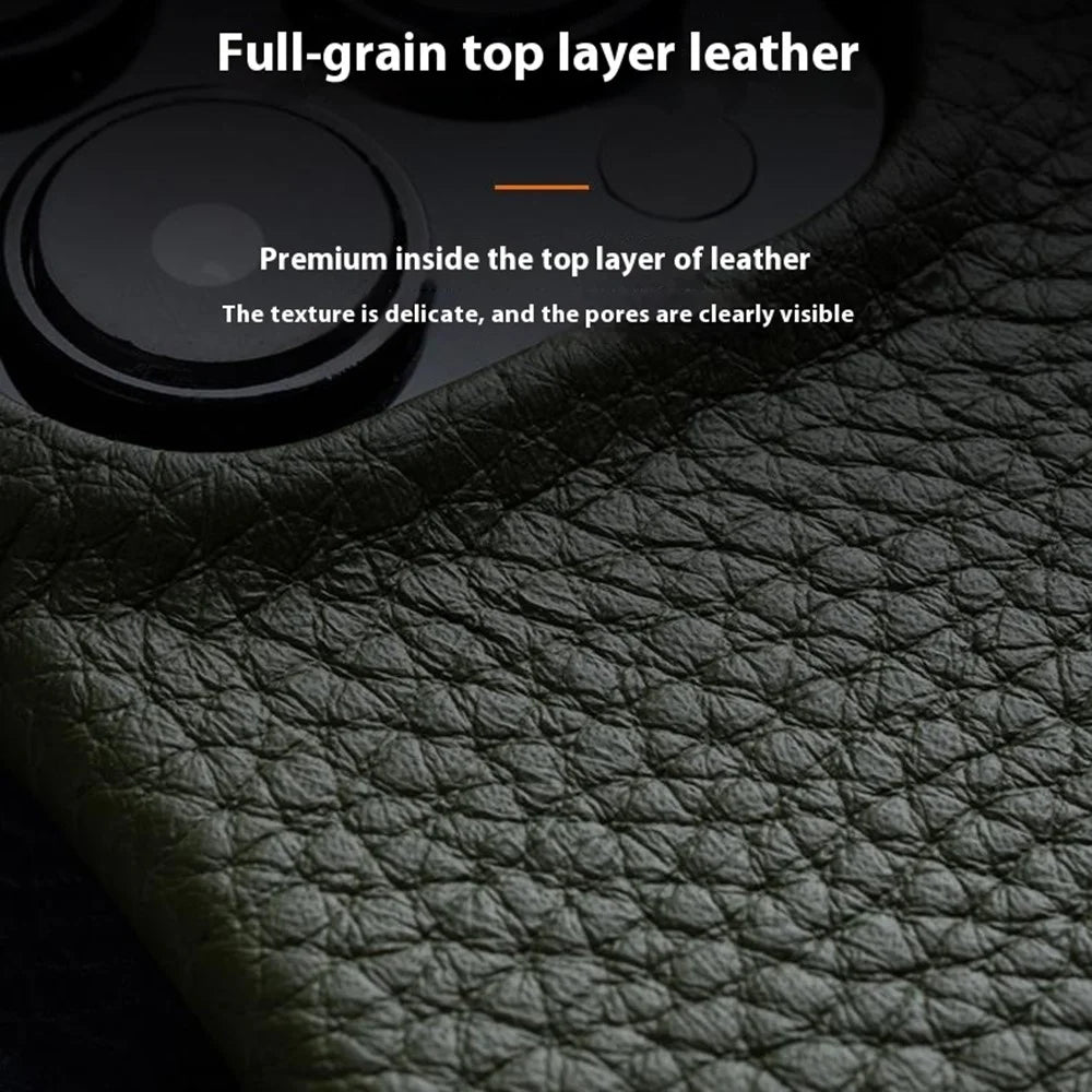 MELKCO For iPhone 15 Pro Case Anti-scratch Genuine Cow Leather+PC Magnetic Phone Cover - Orange - 6
