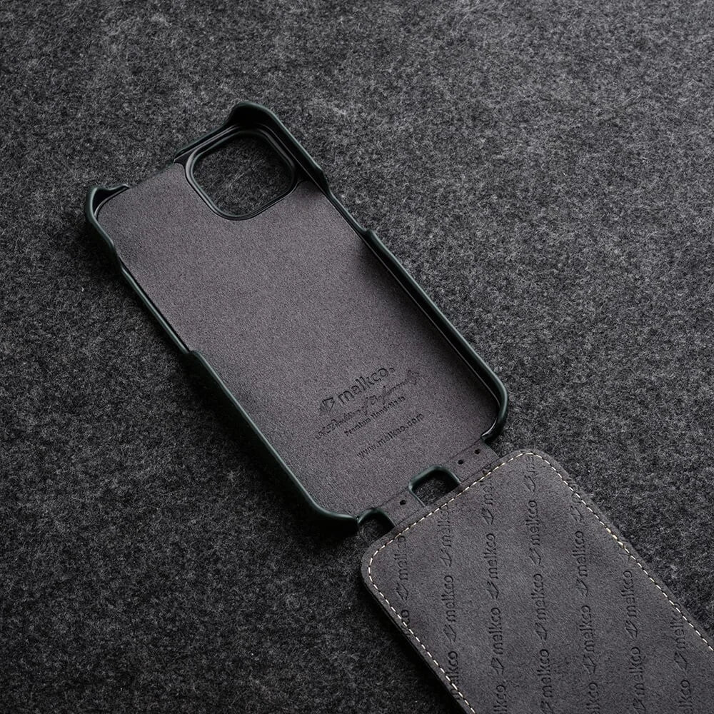 MELKCO For iPhone 15 Pro Max Case Litchi Texture Genuine Cow Leather+PC Vertical Flip Cover - Black - 4