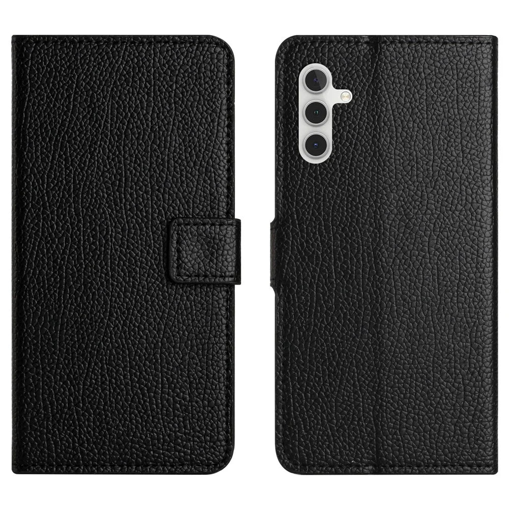 For Samsung Galaxy A05s 4G Cover Litchi Texture Leather Wallet Cell Phone Case - Black - 1