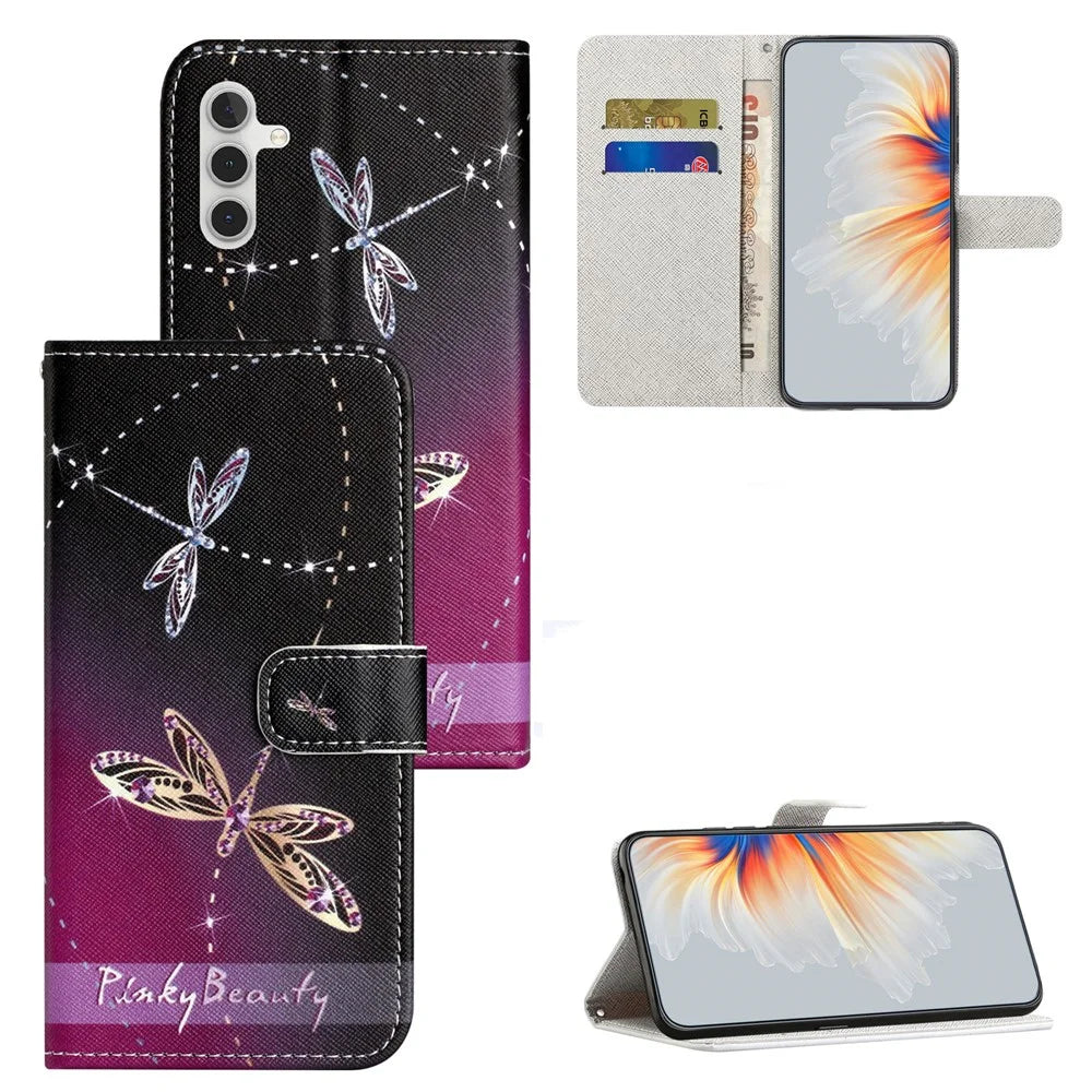 For Samsung Galaxy A05s 4G Wallet Phone Case Pattern Printing Anti-Scratch PU Leather Flip Cover - Dragonflies - 7