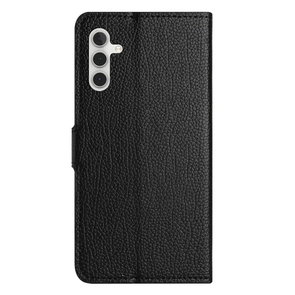 For Samsung Galaxy A15 5G Case Litchi Texture Leather Phone Cover with Wallet - Black - 6