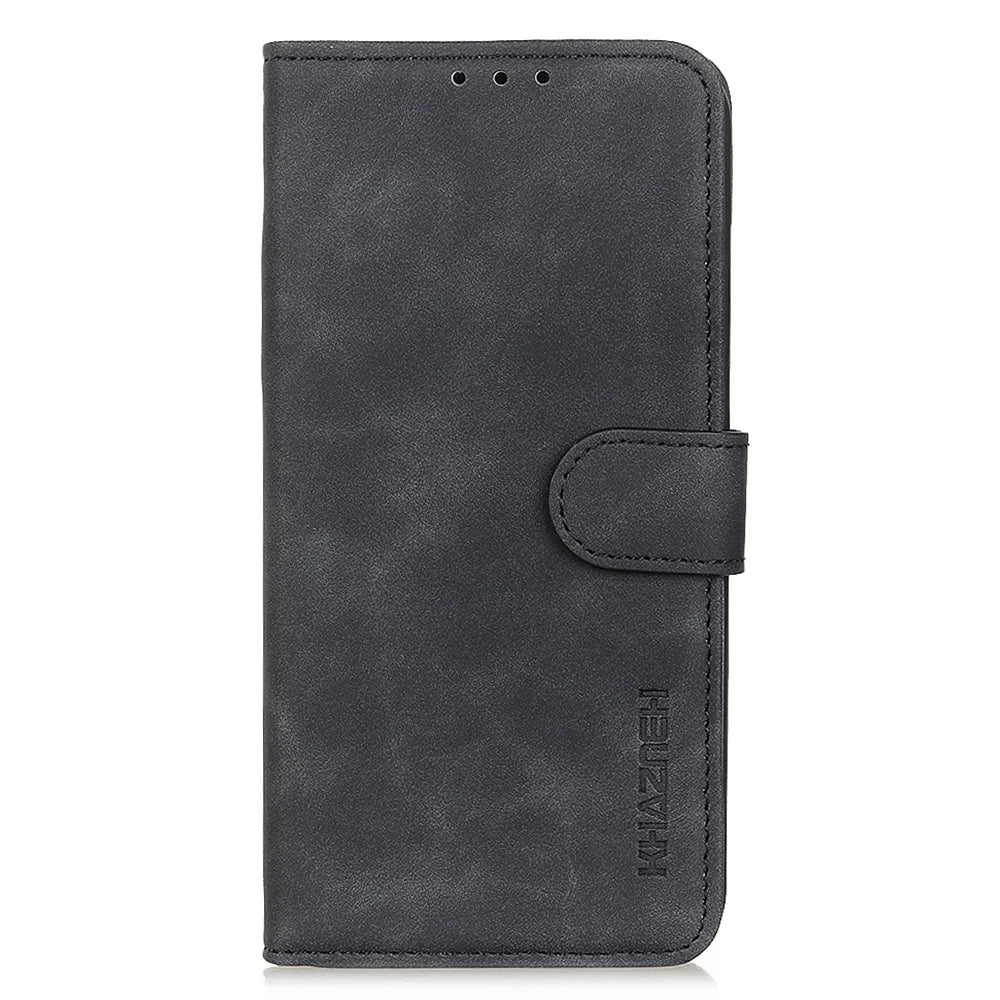 KHAZNEH For Samsung Galaxy A15 4G Case Leather Wallet Cell Phone Cover (Retro Texture) - Black - 7