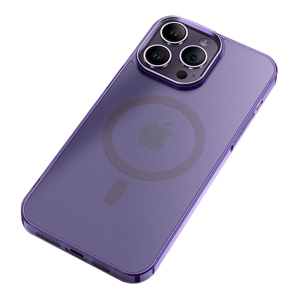 VOERO For iPhone 14 Pro Case Compatible with Magsafe Shockproof PC+Tempered Glass Matte Cover - Purple - 1