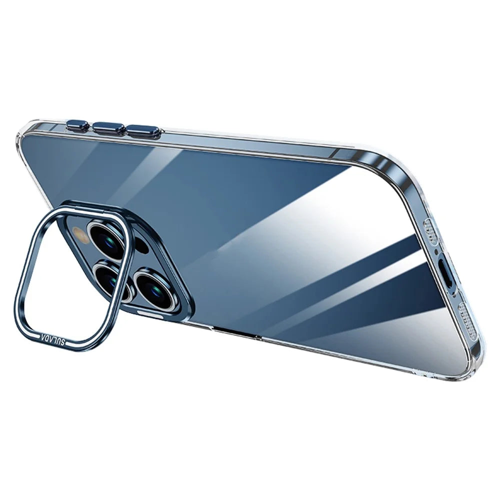 SULADA For iPhone 13 Pro Max Case TPU+PC Shell Camera Kickstand Clear Phone Cover - Blue - 1