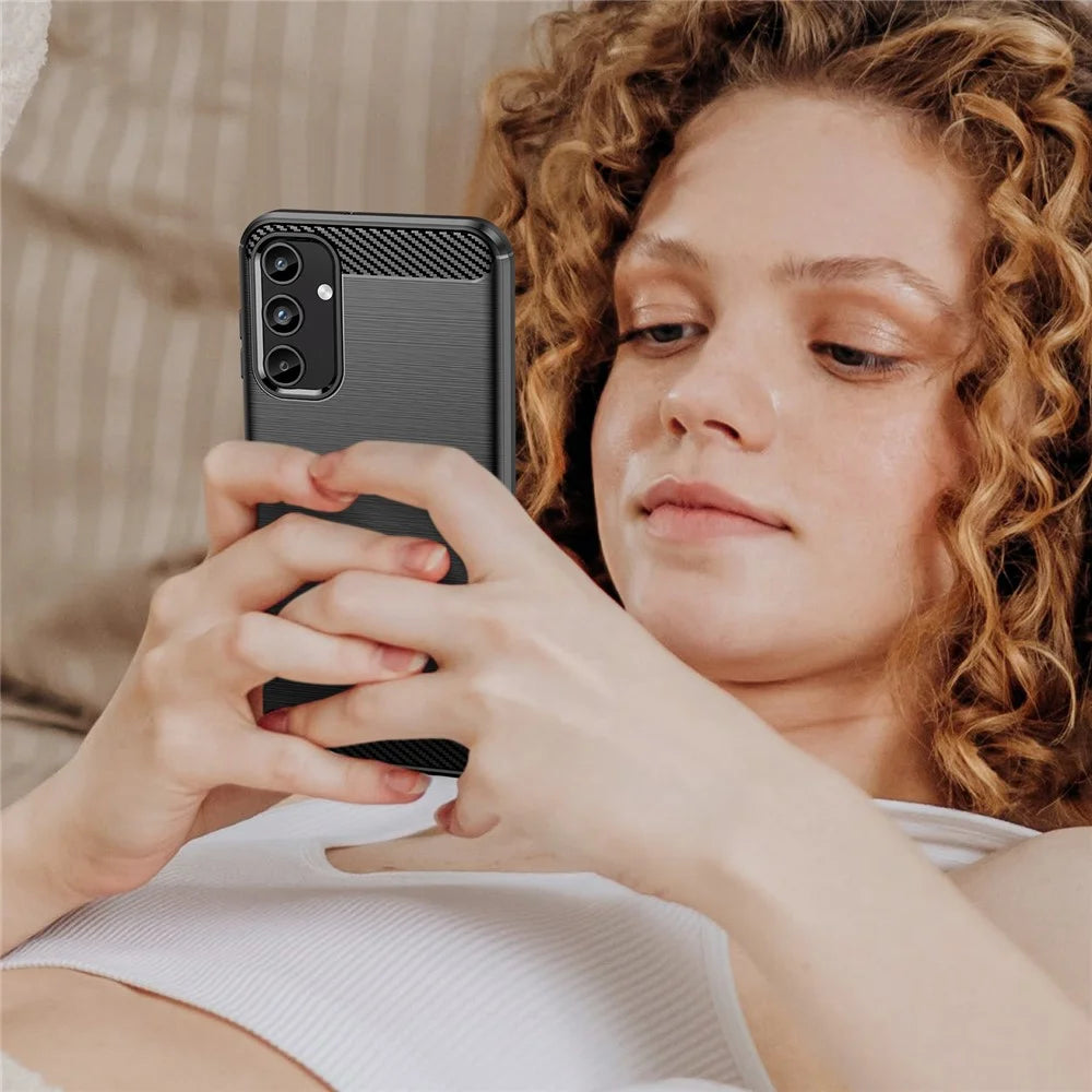 For Samsung Galaxy A15 5G Case Soft TPU Carbon Fiber Texture Phone Cover - Black - 6