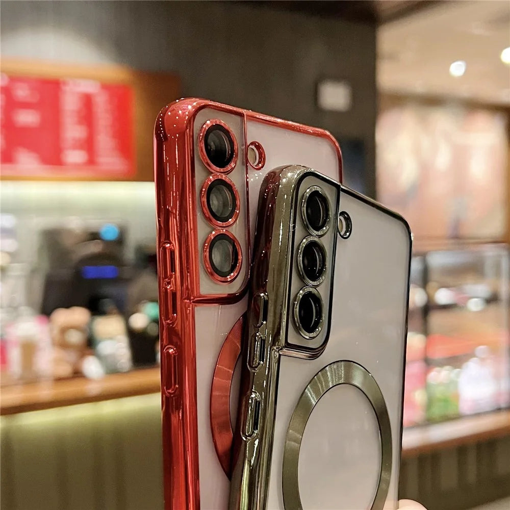 For Samsung Galaxy S22 5G Case Built-in Lens Film TPU Magnetic Phone Cover - Red - 3