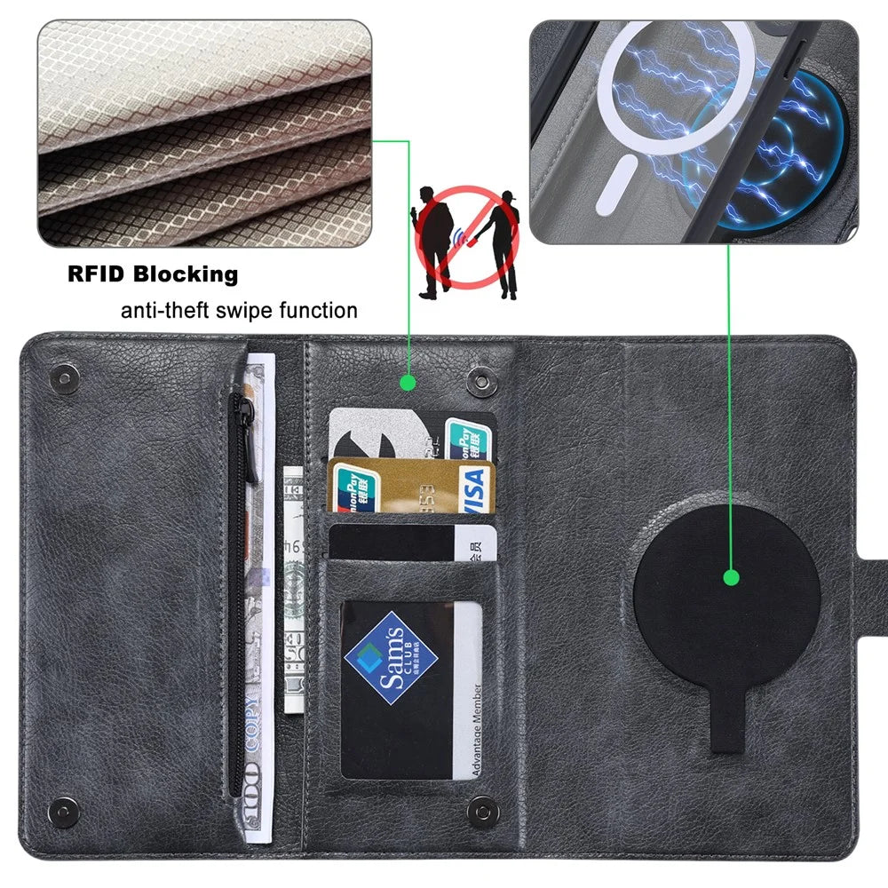 VILI GVB Series for iPhone 15 Pro Phone Case Detachable Leather Wallet Phone Cover - Black - 3