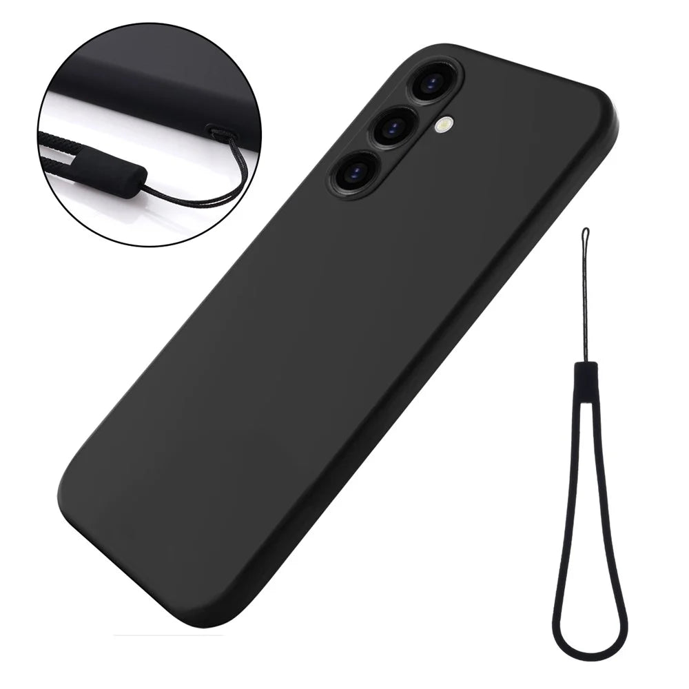 For Samsung Galaxy A05s 4G Case Liquid Silicone + Soft Lining Cell Phone Cover - Black - 1