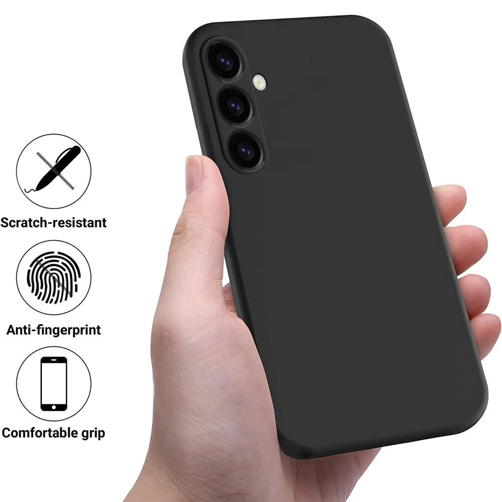 For Samsung Galaxy A05s 4G Case Liquid Silicone + Soft Lining Cell Phone Cover - Black - 2