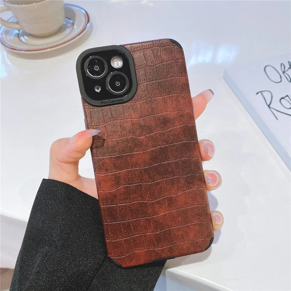 For iPhone 14 Case Crocodile Texture Anti-scratch PU Leather Coated TPU Cell Phone Cover - Red - 4