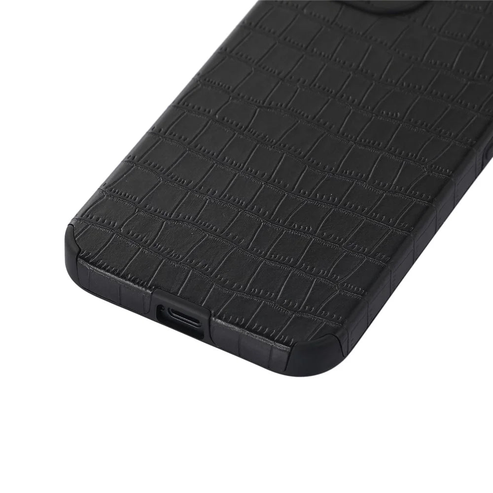 For iPhone 14 Case Crocodile Texture Anti-scratch PU Leather Coated TPU Cell Phone Cover - Red - 6
