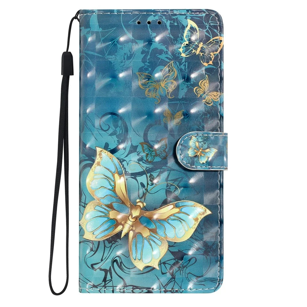 For Samsung Galaxy A12 Case Wallet PU Leather 3D Pattern Phone Cover with Strap - Butterfly - 5