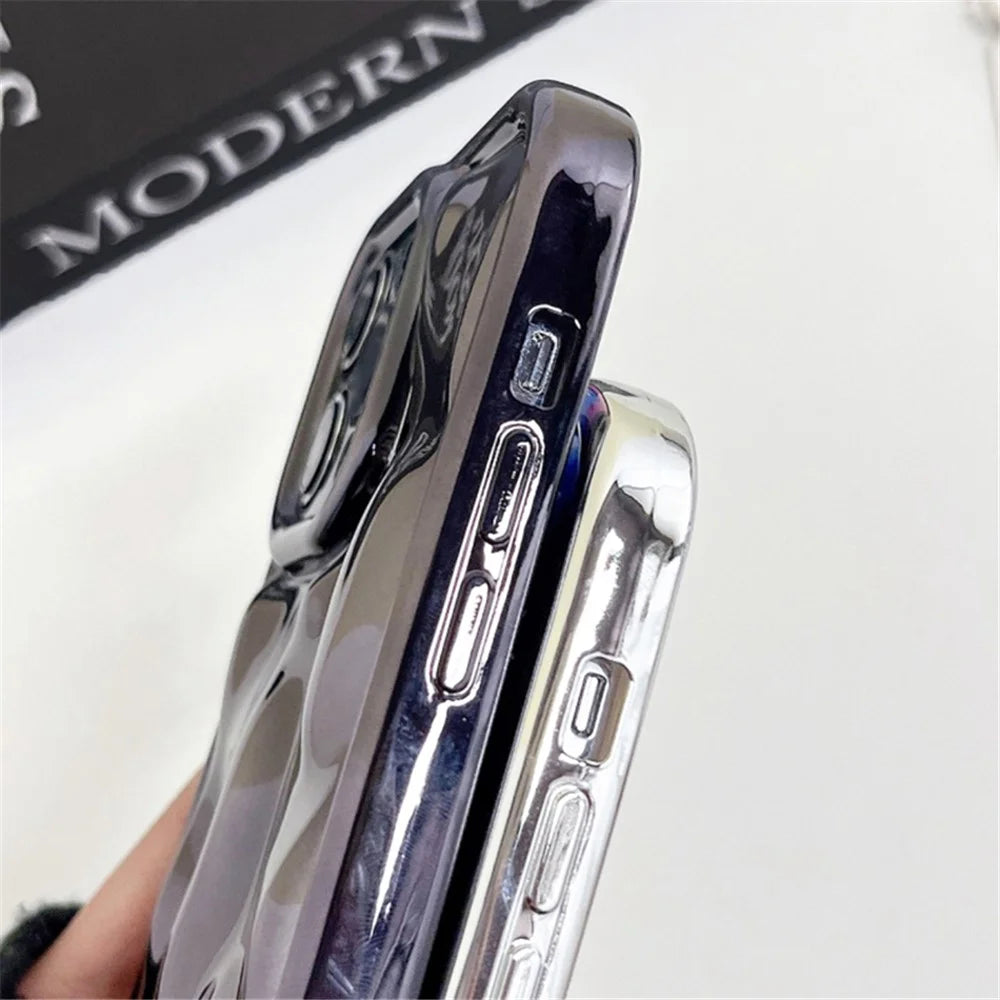 For iPhone 15 Case Electroplated Meteorite Texture Soft TPU Phone Cover - Silver - 2