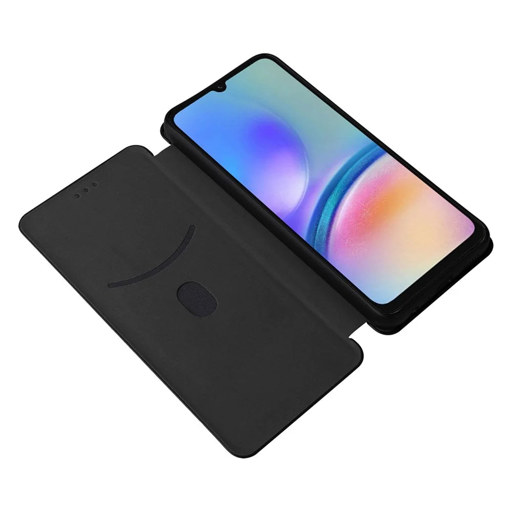 For Samsung Galaxy A05s 4G Case Carbon Fiber Texture PU Leather Phone Shell with Card Slot - Black - 2
