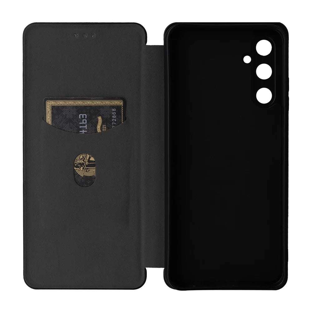 For Samsung Galaxy A05s 4G Case Carbon Fiber Texture PU Leather Phone Shell with Card Slot - Black - 5