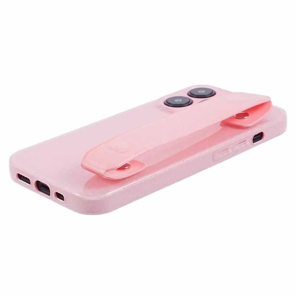 For iPhone 15 Pro Max Case Wristband Glittery TPU Cover with Kickstand - Pink - 5