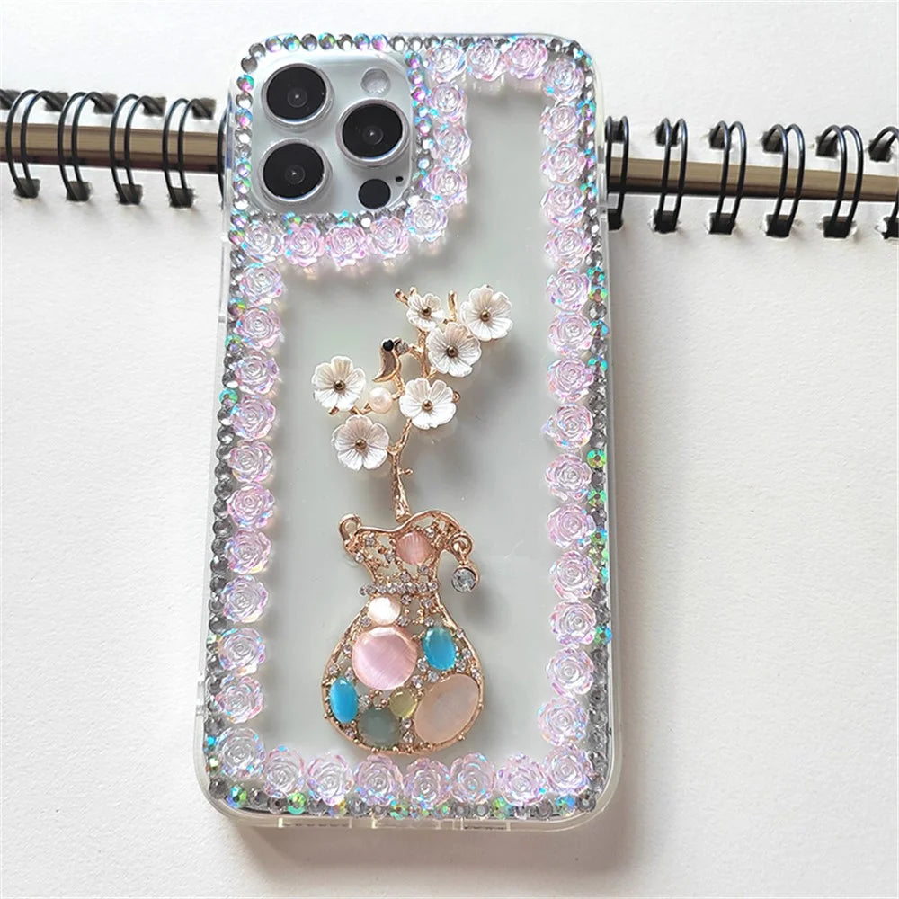 For iPhone 15 Pro Case PC Phone Shell Rhinestone Decor Mobile Phone Cover - 7