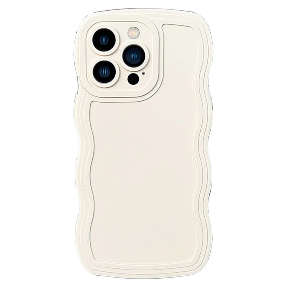 For iPhone 15 Pro Case Shockproof Shell TPU Phone Cover with Wave Shape Edge - White - 1