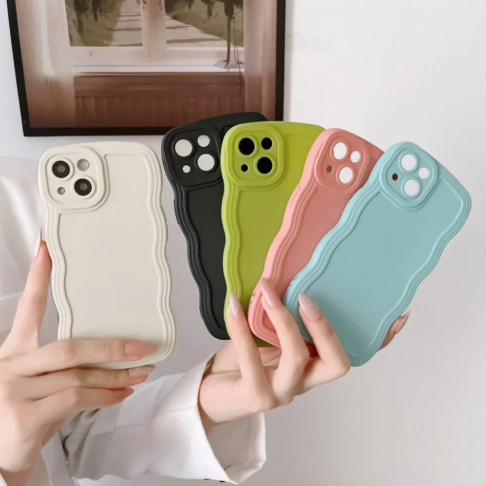 For iPhone 15 Plus Case TPU Phone Cover Wave Shape Edge Cell Phone Shell - White - 5