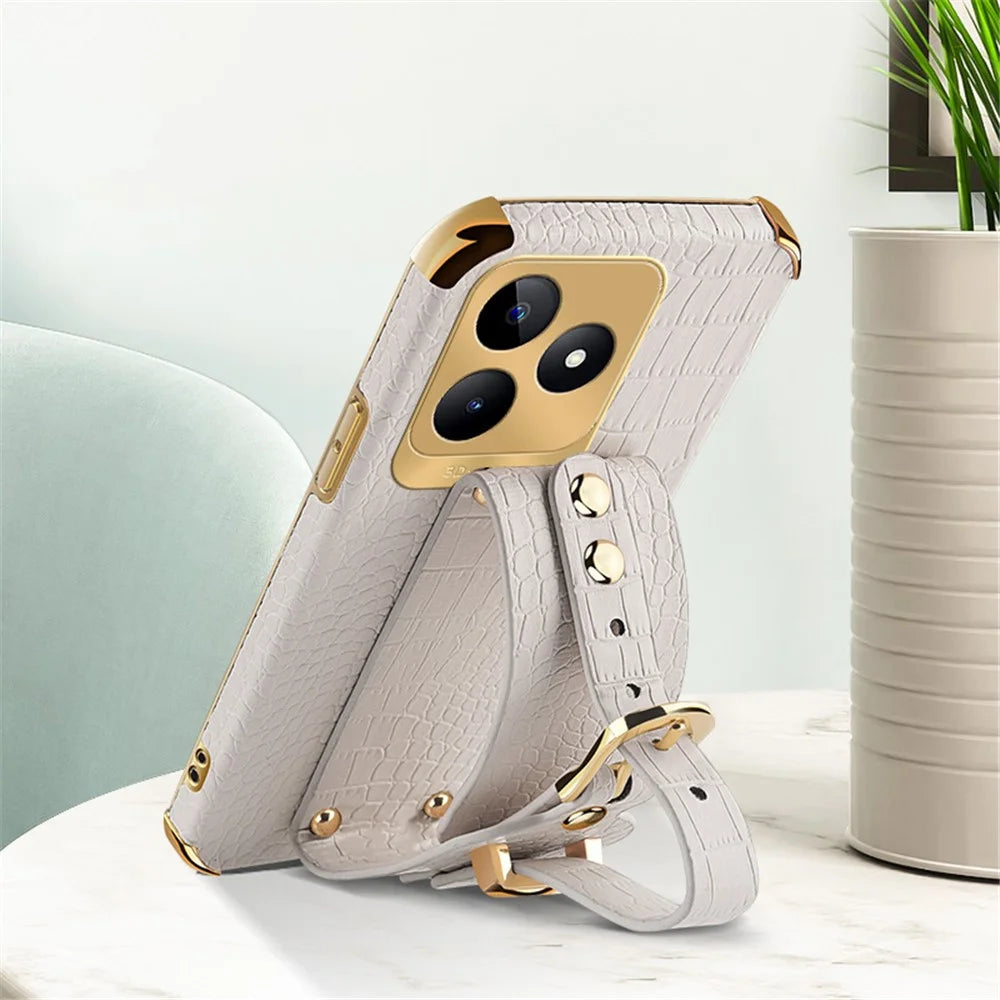 For Realme C53 (Global) / C53 (India) / C51 / Narzo N53 4G Case Wristband Electroplating PU Leather+TPU Phone Cover - White - 3